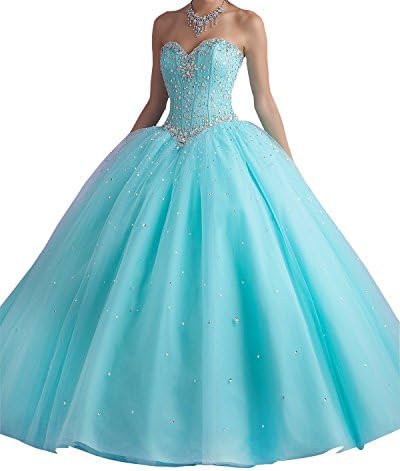 2016 New Long Prom Dress Tulle Sweetheart Beaded Quinceanera bridal Dress (4, blue)