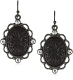 1928 Jewelry Victorian Gothic Black & Diamond Oval Drop Earrings
