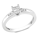 Sterling Silver 1/8 CT TDW Princess White Diamond Engagement Ring (G-H, I2-I3)