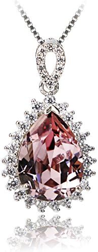 JOLICE 925 Sterling Silver Swarovski Rose Teardrop Crystal with White Crystals Pendant Necklace, 18''
