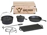 BBQ-Bull - Dutch Oven Set in Holzkiste gusseisernes Gußeisen Kochtopf, 7-teilig