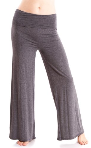 Ladies Wide Leg Modal Spandex Fold Over Yoga Pants, Multiple Colors, USA Made