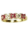 9CT Yellow Gold Ruby and 15pts Diamond Set Flower Design Half Eternity Ring Size O