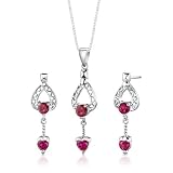 Sterling Silver Rhodium Finish Multishape Ruby Pendant Earrings and 18 inch Necklace Set