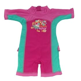 Bright Bots - Girls Short Leg/Sleeve All-in-One Sunsuit-Pink/Aqua 3/6m