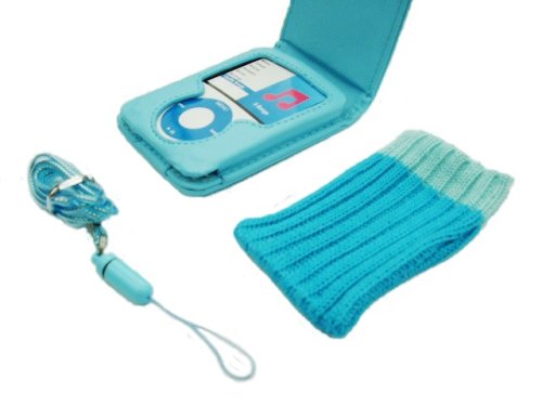 iDelta - 3G BLUE FLIP CASE & FREE BLUE SOCK DEAL FOR APPLE iPOD NANO 3RD GENERATION 4GB 8GB PLAYER + EXCLUSIVE NEW BLUE NECK STRAP