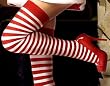 Thigh Hi Stocking Red White Stripe Hosiery