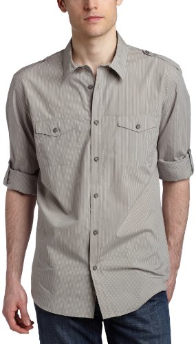 Calvin Klein Men’s Fine Stripe Cotton Button Down,Cinder