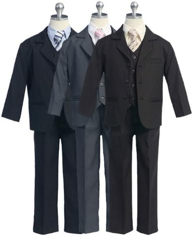 Elegant Boy's 3 Button 5 Piece Brown Pinstripe Suit