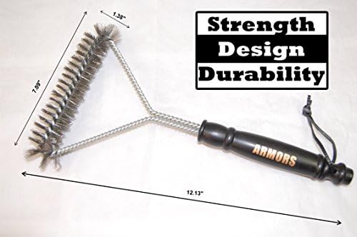 Armors Grill Wire Grill Brush 12" - Heavy Duty Stainless Steel BBQ Grill Brush - Long Lasting Barbecue Cleaning Tool - Stainless Steel Bristles Far More Durable Than Brass - Long Wire Handle Safe for Porcelain Enameled, Stainless Steel, Cast Iron Grates - Perfect Accessory for Cleaning Charcoal, Gas, Electric and Infrared Outdoor BBQ Grills - Best Grill Brush for Weber BBQ
