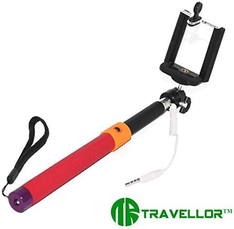 Travellor® self timer wired selfie holder Universal Retractable Camera selfie stick Adjustable Handheld Monopod Mount Holder for iPhone 5 5s 5c 4s 4, iPad 5 4 3 iPad Air Mini, HTC One LG Sony Samsung Galaxy S4 S3 Note 3 2 etc,Suitable for Android and Apple Systems Mobile(red)