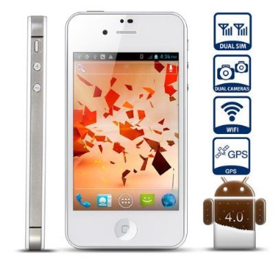 Unlocked Quadband Dual Sim with Android 4.0 3g Smart Phone 3.5 Inch Capacitive Touch Screen - At&t, T-mobile, H20, Simple Mobile and Other GSM Networks (White)