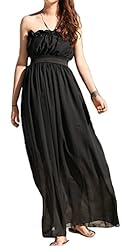 Strapless Elasticized   Waistline Bandeau Neck Chiffon Maxi Dress 