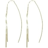 24K Gold Over Sterling Silver Box Chain Double Curved Bar Ear Threads
