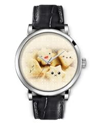 SPRAWL Aanalog Fashion Series Silver Ladies Watches of Genuine Black Leather Strap,Unique Wrist Watch for Women Girls Designed with Cookies of different shapes and gestures