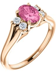 10K Rose Gold 7.00x5.00mm Oval Cut Chatham Created Pink Sapphire and Diamond Ring -- LIFETIME WARRANTY