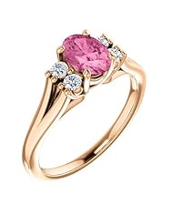 14K Rose Gold 7.00x5.00mm Oval Cut Chatham Created Pink Sapphire and Diamond Ring -- LIFETIME WARRANTY