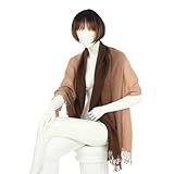 IMAGE OF Exquisite scarf - Sliky 2 tone Gradation paisley Pashmina Fashion scarf / shawl w/ fringe- brown