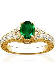 18K Yellow Gold Oval Cut Emerald Fana Designer Ring