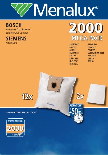 Menalux 2000 MegaPack / Duraflow Synthetik / 12 Staubbeutel / f&uuml;r Siemens, Bosch,VS04 - VS Preisvergleich
