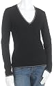 Red Moon Women's Long Sleeve Wool/Cashmere Tipped V-Neck Sweater , Black With Heathered Grey, Medium