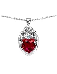 Original Star K (tm) Loving Mother Twins Family Pendant With 8mm Heart Shape Created Ruby in .925 Sterling Silver