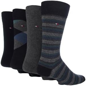 Tommy Hilfiger Men's 4 Pair Combed Cotton Plain, Argyle & Striped Socks Gift Tin