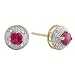 10k Yellow Gold, July Birthstone, Lab-Created Ruby and Diamond Earrings