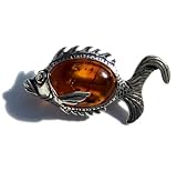 Baltic Honey Amber Sterling Silver Little Museum Collection Fish Pin 19th Century