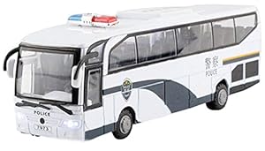 Large Police Bus Diecast car model collection W/ light and sound white Top Sale