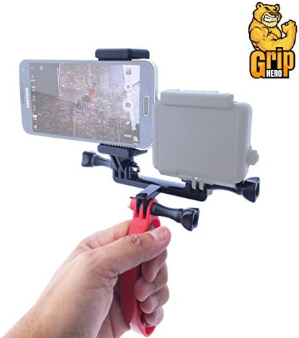 3 in 1Hand Held GoPro Stabilizer Mount for GoPro Hero, Smartphone or Both Simultaneously by GripHeroTM (RED)