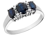 Three Stone Blue Sapphire with Diamonds in White Gold