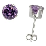 1 Carat size (6 mm) Brilliant-Cut Amethyst colored Sterling Silver Cubic Zirconia Stud Earring
