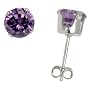 1 Carat size (6 mm) Brilliant-Cut Amethyst colored Sterling Silver Cubic Zirconia Stud Earring