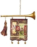 Horn w/ Noel Banner Christmas Tree Ornament - Set of 2 (Two)