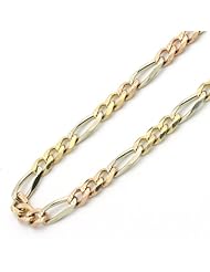 14K Gold 4mm Italian Concaved Pave Figaro Chain Necklaces ( Available Length 16", 18", 20", 22", 24")