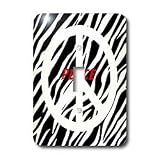 Florene The Sixties - White Peace Symbol On Zebra and Red Word Peace - Light Switch Covers - single toggle switch