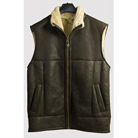 Gents Mens Genuine Sheepskin/Lambskin Gilet Jacket, Antique Brown - Chest Size 46"