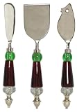 Decorative Cheese Set of Three With Red, Clear and Green Glass Handle