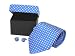 Blue & White 100% Silk Necktie Tie & Cufflinks