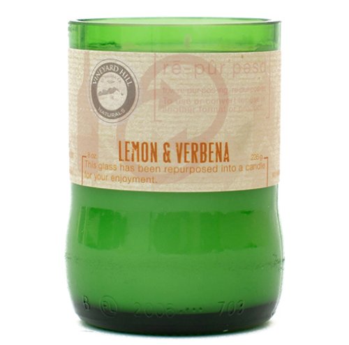 Vineyard Hill Naturals Repurposed Glass Jar Candle, 8-Ounce, Lemon and Verbena