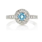 1.00ct tw Natural White Round Diamond (SI-Clarity GH-Color) with Created Blue Topaz Ring in 14k...