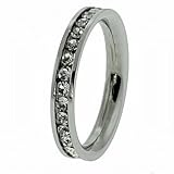 High Polished Stainless Steel Ring with Channel Set Cubic Zirconias (3 mm)