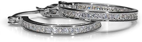3/4" ETERNITY CHANNEL SET HOOP Sterling Silver CZ EARRINGS LEVER BACK 3x20mm