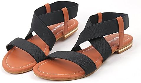 Women's Elastic Flat Gladiator Open Toe Canvas Slingback Sandals Summer Walking Shoes (6)