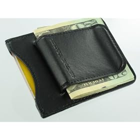 Spring Clip Black Fine Leather Hand Crafted Men's Wallet Credit Card Holder with Cash Bill Money Clip