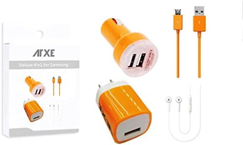 ATXE Deluxe 4in1 ( Dual USB Car Charger + Micro USB Data Charging Cable + Wall Charger + Headphone ) for Samsung Galaxy S3 S4 I9500 I9300, Note 2 N7100 and HTC cell phone etc.