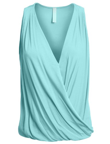 LE3NO Womens Draped V Neck Sleeveless Top with Stretch