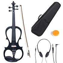 Hot Sale Cecilio 4/4 CEVN-1BK Solid Wood Electric/Silent Violin with Ebony Fittings in Style 1 - Full Size - Black Metallic