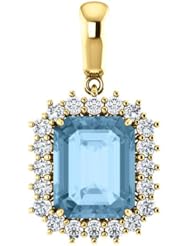14K Yellow Gold 10.00x8.00mm Emerald Cut Sky Blue Topaz and Diamond Pendant -- LIFETIME WARRANTY